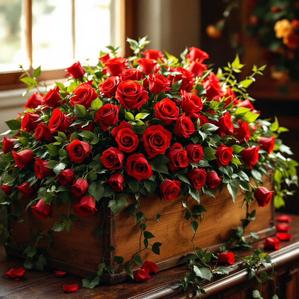red roses in funeral arrangements(1)