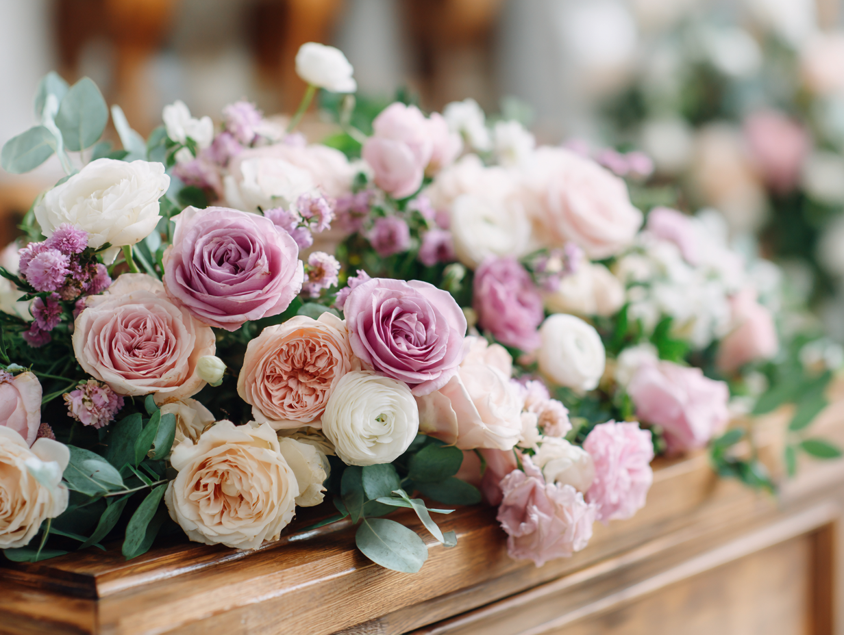 Roses and Ranunculus in Funeral Floral Arrangements